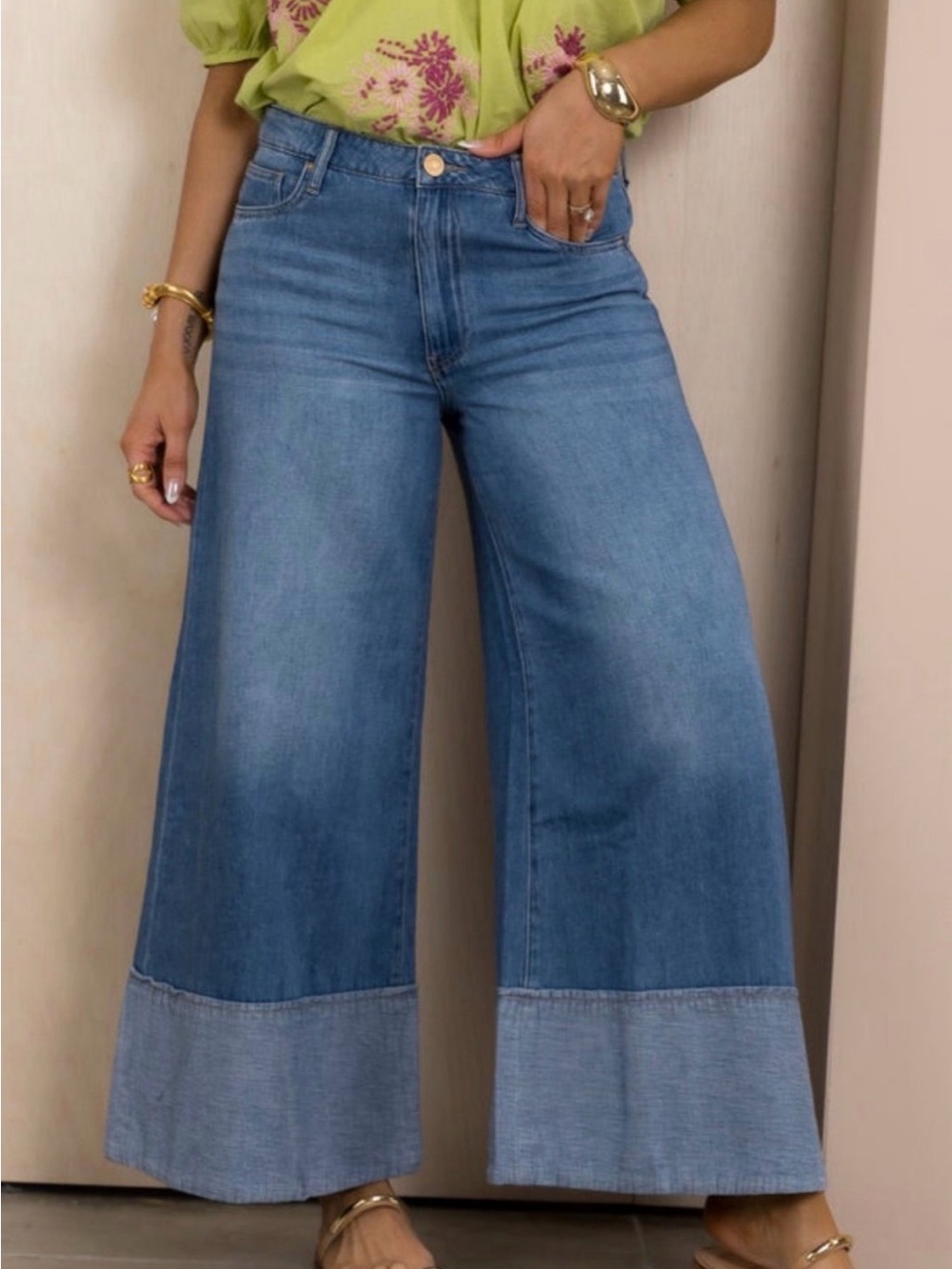 KUT FROM THE KLOTH Blake High Rise Crop Wide Leg in Medium Wash with Hem Detail - Picture 5 of 14